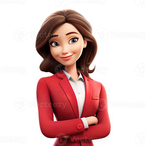 3d Cute Cartoon Woman Character Cartoon Businesswoman Wearing Red Suit