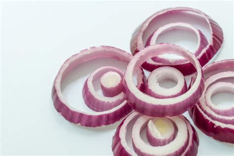 Sliced Red Onion Rings Isolated On White Background Cutout View Stock