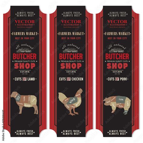 Butcher Shop Banner Butcher Shop Meat Chicken Pork Lamb Vector