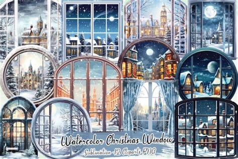 Watercolor Christmas Window Clipart PNG Graphic By Padma Design