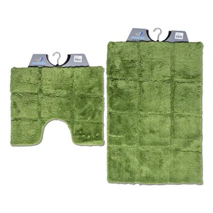 Wicotex Badmat Set Met Toiletmat Wc Mat Met Uitsparing Ruit Groen