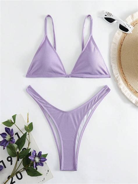 SHEIN Swim Summer Beach Triangle High Cut Bikini Set Sexy Bikini Set