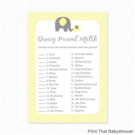 Baby Shower Games Disney Parent Match Game Disney