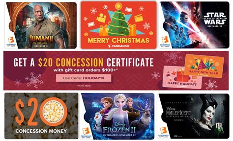 FREE $20 Concession Certificate w/ $100 Fandango Movie Gift Card ...