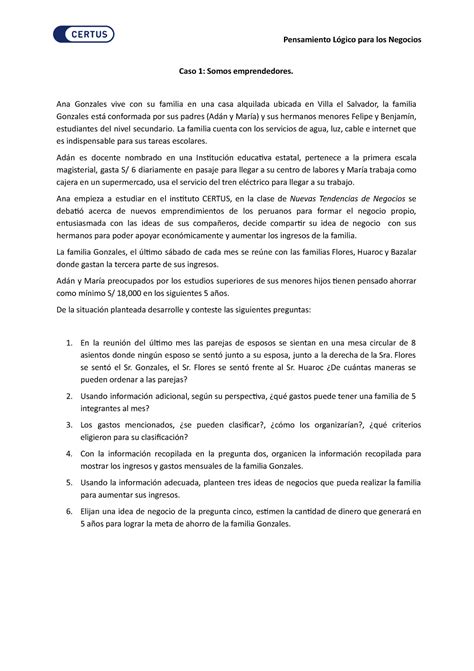 CASO 1 Informe del trabajo Pensamiento Lógico para los Negocios