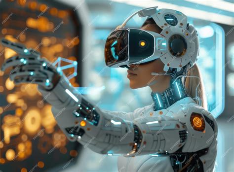 Premium Photo A Cyborg Woman With A Sophisticated Robotic Arm And Vr