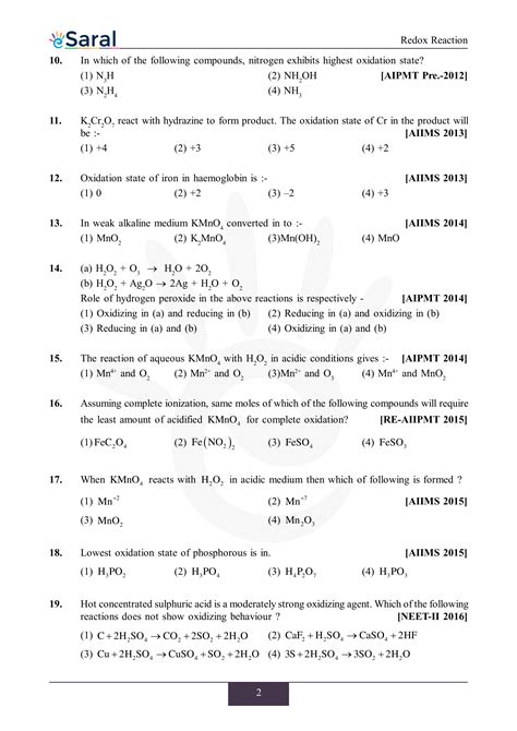 Redox Reactions Neet Previous Year Questions With Complete Solutions