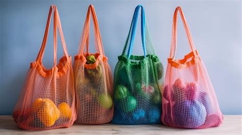 Verduras Y Frutas En Una Bolsa De Malla Reutilizable Concepto De Compra