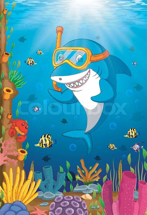 Cartoon Shark Under The Sea Stock Vector Colourbox