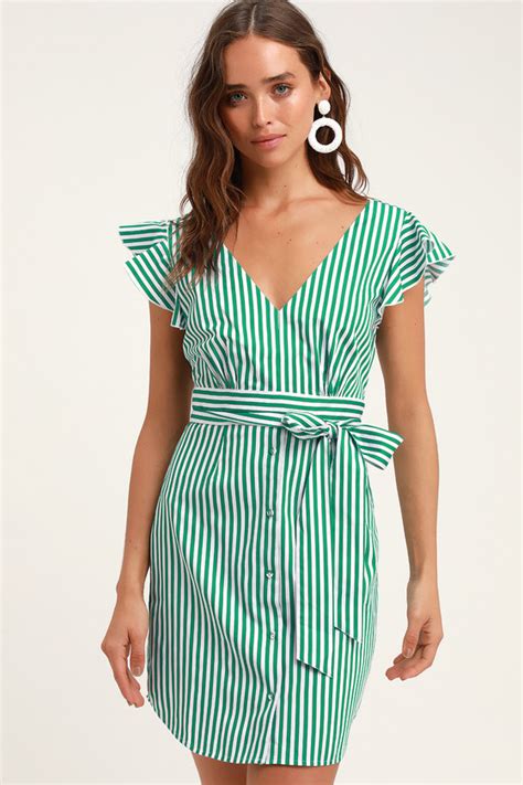 BB Dakota Peppermint - Green Striped Dress - Shirt Dress - Lulus