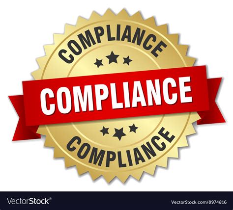 Compliance 3d Gold Badge With Red Ribbon Vector Image