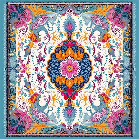 Premium Photo Watercolor Of Persian Silk Rug Floral Medallion Pattern