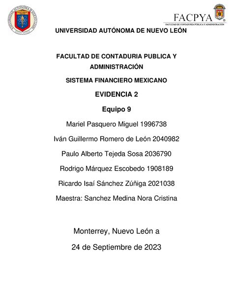 Ev2 Sisfm Eq9 Para Que Lo Lean Universidad AutÓnoma De Nuevo LeÓn Facultad De Contaduria