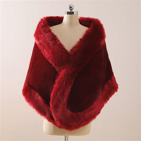 Burgundy Faux Fur Wrap Plus Size Wedding Fur Shawl Red Etsy