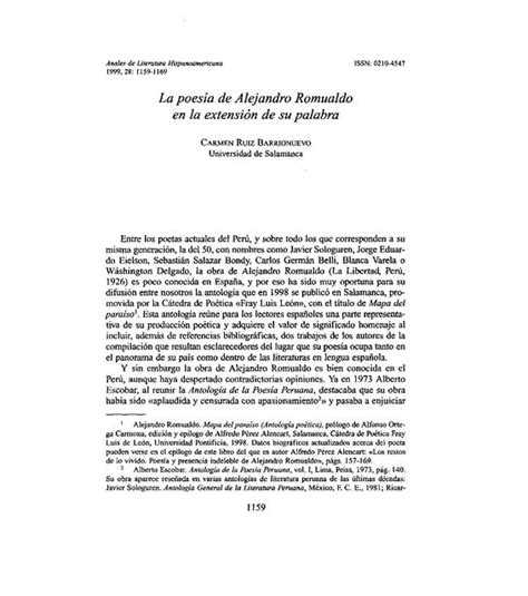 La Poes A De Alejandro Romualdo En La Extensi N De Su Palabra