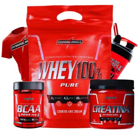 Combo Whey 100 Pure 907g Creatina 300g Bcaa 90 Caps Camisa