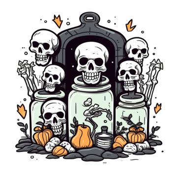 Vector Halloween Bone Scary Doodle Cemetery Clipart Cute Illustration