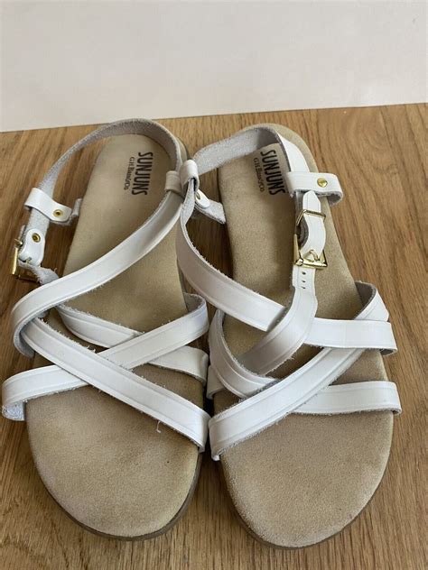 Gh Bass Sunjuns Margie White Leather Buckle Sandals Gem