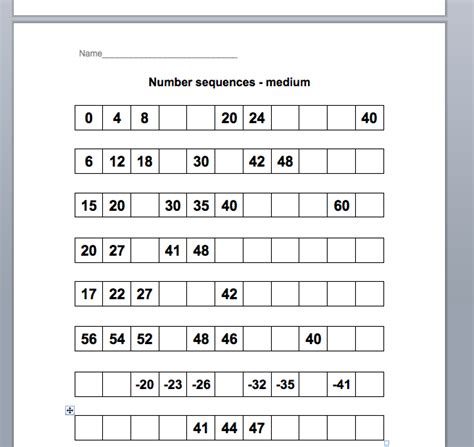 Number Sequence Worksheets Grade 6