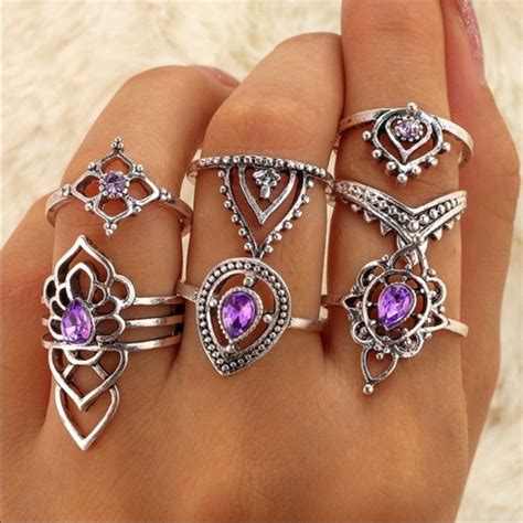 Boutique Jewelry Womens 7 Piece Silver Boho Ring Set Poshmark