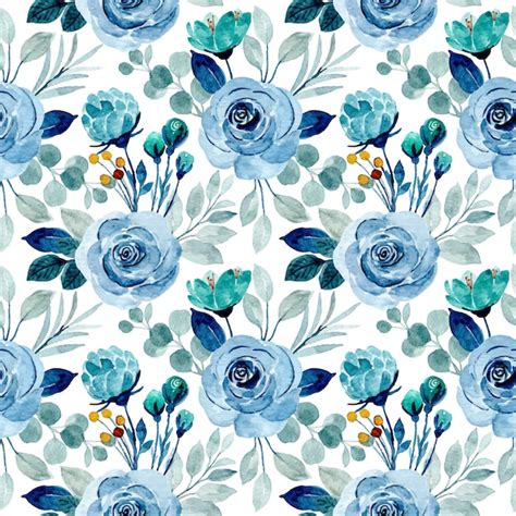 Acuarela Azul Flor De Patrones Sin Fisuras Vector Premium