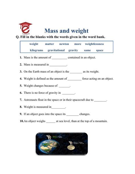 The Answer Sheet For Mass And Weight