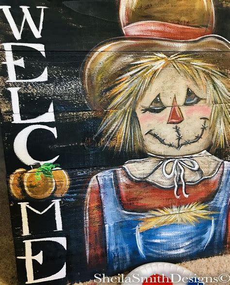 Scarecrow Sign Fall Decor Scarecrow Wood Welcome Sign Porch Welcome Sign Autumn Decor