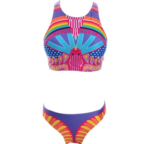 High Neck Halter Geometric Swimwear Women Tie Dye Bikinis Sexy Crop