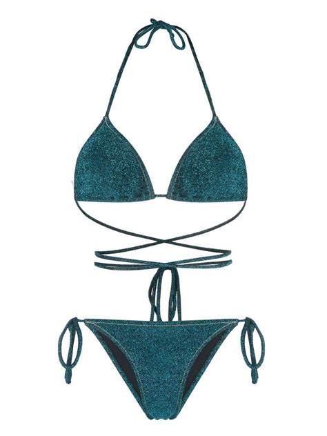 Reina Olga Miami Lurex Triangle Bikini In Blue Lyst