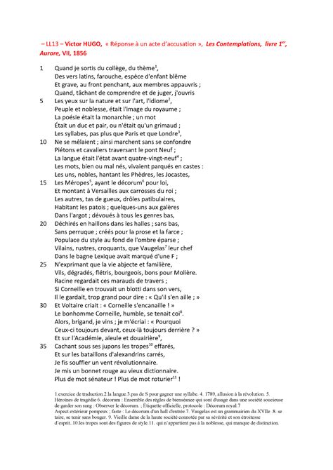 LL13 Victor Hugo Lecture linéaire LL13 Victor HUGO Réponse à