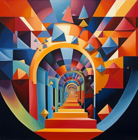 Premium Ai Image Brightly Colored Abstract Painting Of A Stairway