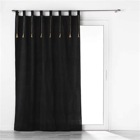 Rideau à passants et pompons Noir 140x240 cm Polyester Leroy Merlin