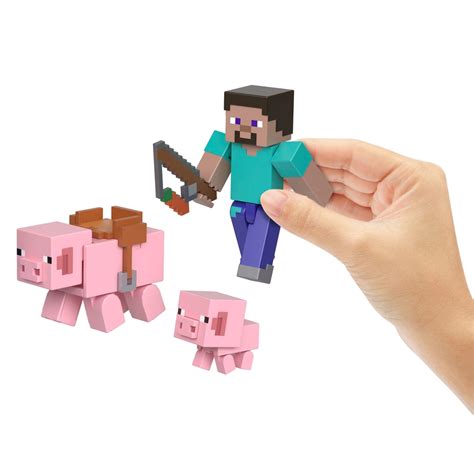 Minecraft 8cm Steve And Pigs Action Figures Smyths Toys Uk