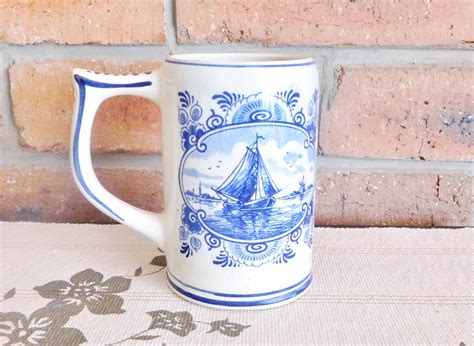 Gkb Hand Painted Delfts Holland Blue And White Porcelain Beer Mug