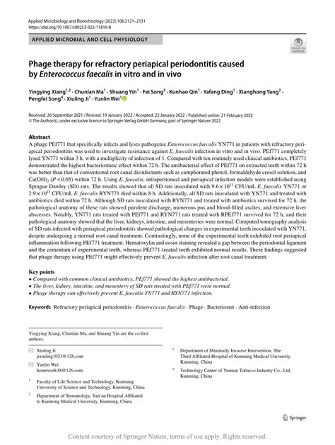 Phage Therapy For Refractory Periapical Periodontitis Caused By