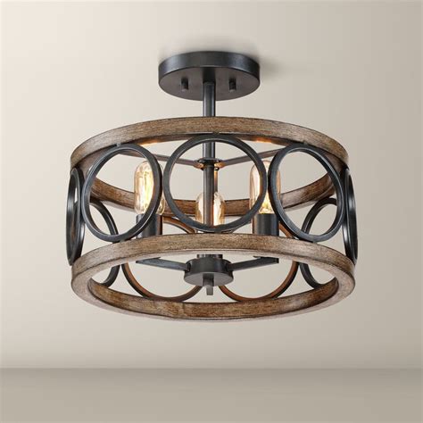 3 Light Franklin Iron Works Rustic Farmhouse Ceiling Light Semi Flush ...