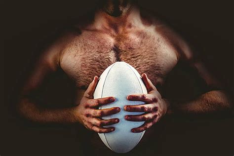 Shirtless Rugby Player Holding Ball Caucasian Bicep Muscular Photo