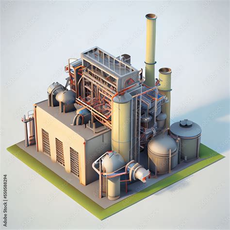 Cartoon Power Plant Isometric Diorama Isolated On White Background Ai