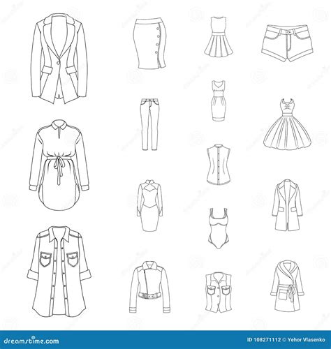 Women S Clothing Outline Icons In Set Collection For Design Clothing