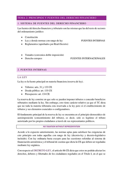 Tema Tributario Tema Principios Y Fuentes Del Derecho Financiero