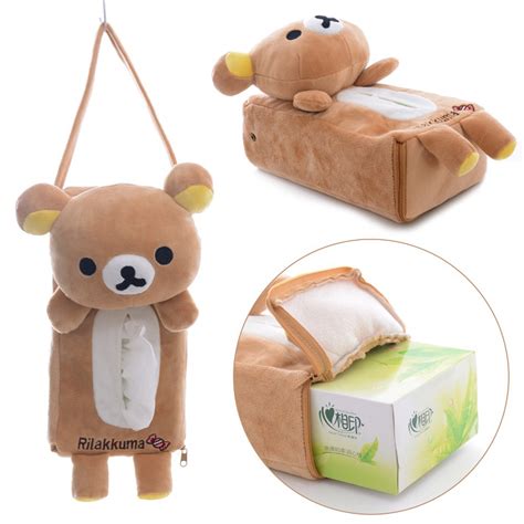 Soft Plush Brown Rilakkuma Bear Hanging Tissue Box Cover Car