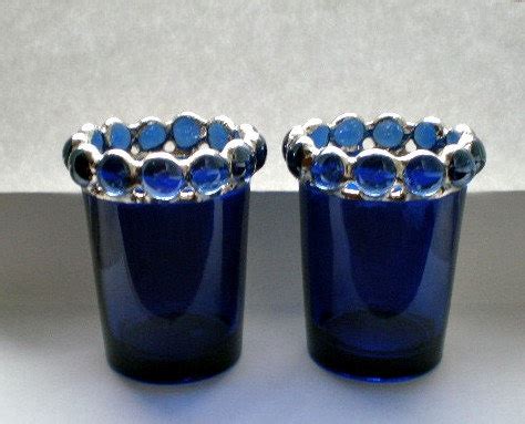 Votives Candles Holders Cobalt Blue Stained Glass Votives Two Etsy