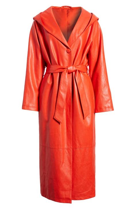 Azalea Wang Hooded Trench Coat In Red Modesens