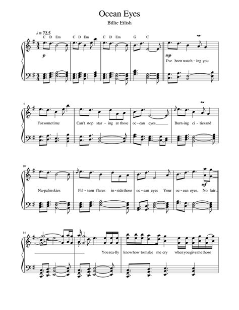 Ocean Eyes Billie Eilish Sheet Music For Piano Solo