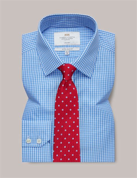 Non Iron Blue White Gingham Check Extra Slim Shirt Hawes Curtis