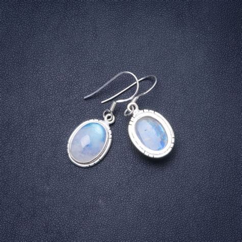 Natural Arco Ris Moonstone Artesanal Exclusivo Brincos De Prata