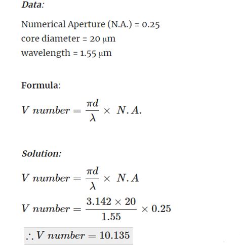 Calculate The V Number Of An Optical Fibre Having Numerical Aperture 0