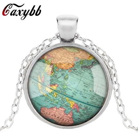 Glass Dome Jewelry Vintage Globe Necklace Planet Earth World Map