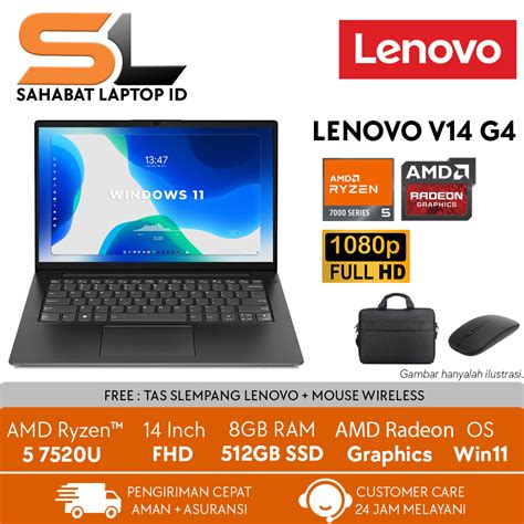 Jual Laptop LENOVO V14 G4 AMN AMD Ryzen 5 7520U 8GB 512GB 1TB SSD