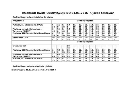 Testowy rozkład jazdy komunikacji miejskiej